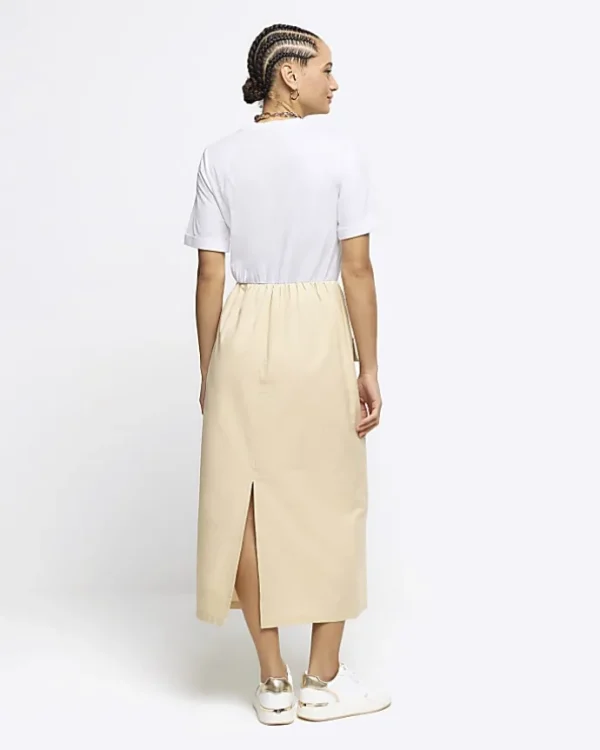 Beige utility hybrid t-shirt midi dress