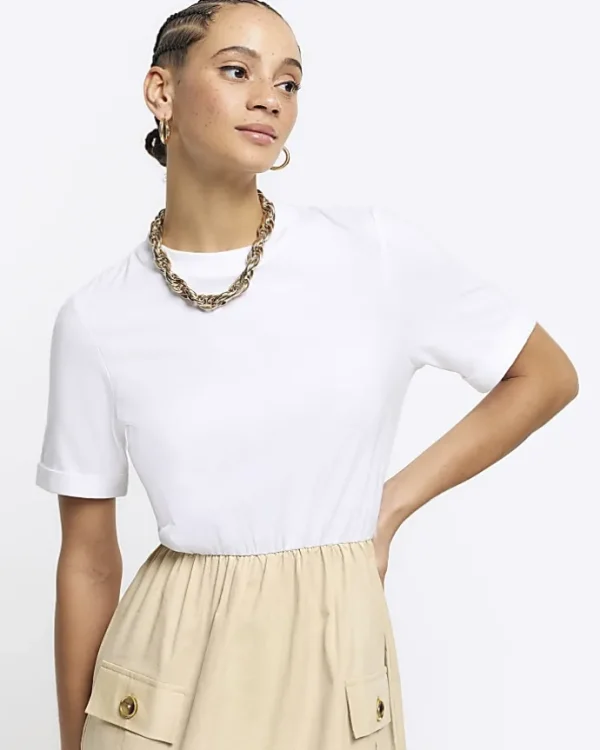 Beige utility hybrid t-shirt midi dress