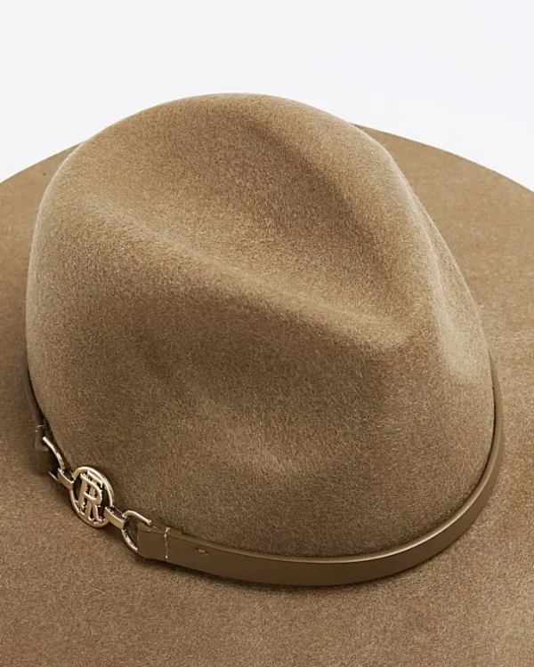 Beige wool fedora hat