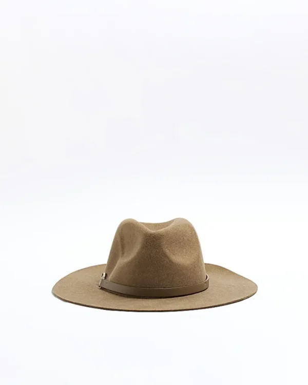 Beige wool fedora hat