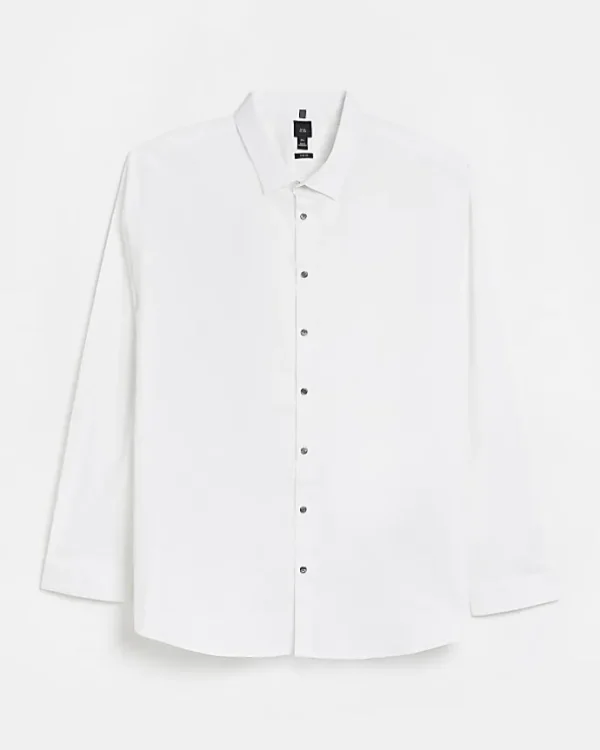 Big & Tall white slim fit long sleeve shirt