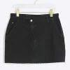 Black asymmetric waist denim mini skirt