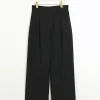 Black asymmetric waist wide leg trousers