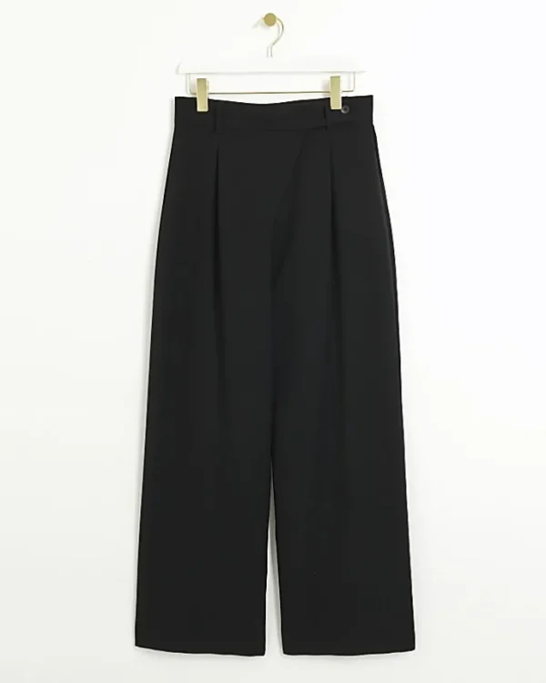 Black asymmetric waist wide leg trousers