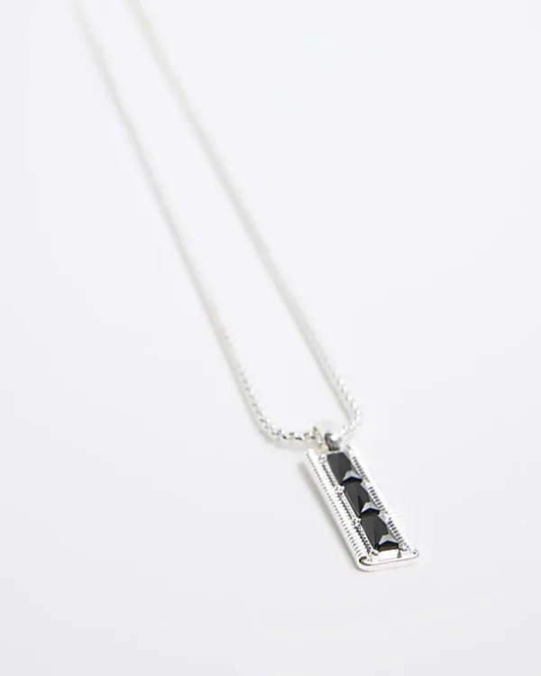 Black bar pendant necklace