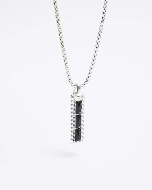 Black bar pendant necklace