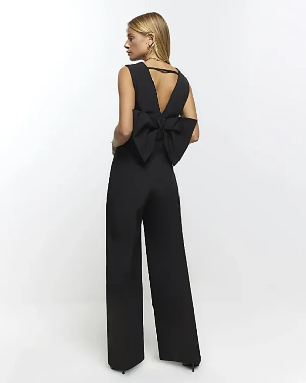 Black bow blazer jumpsuit