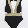 Black buckle plunge swimsuit