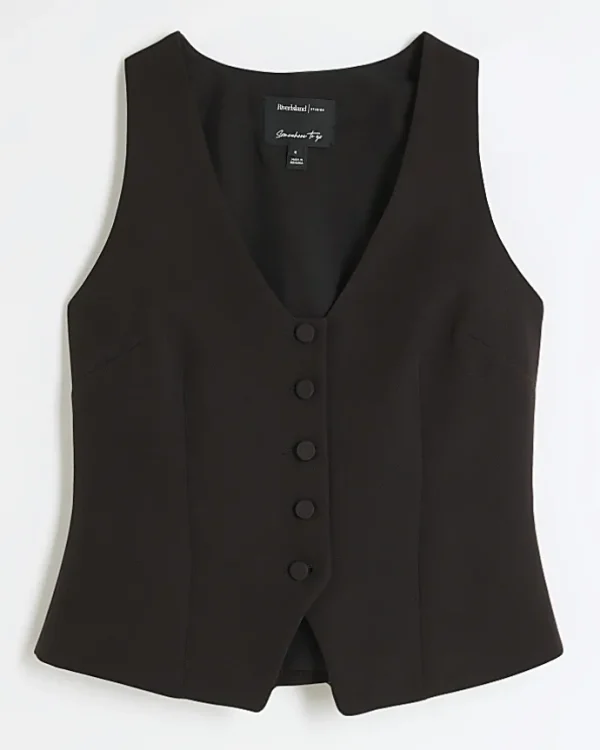 Black button front waistcoat