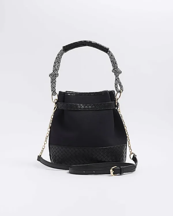 Black canvas bucket shoulder bag