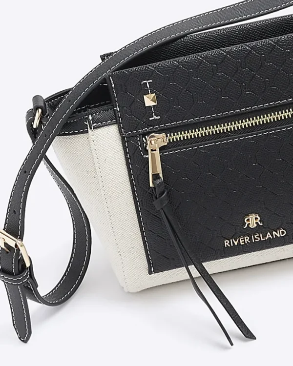 Black canvas embossed RI cross body bag