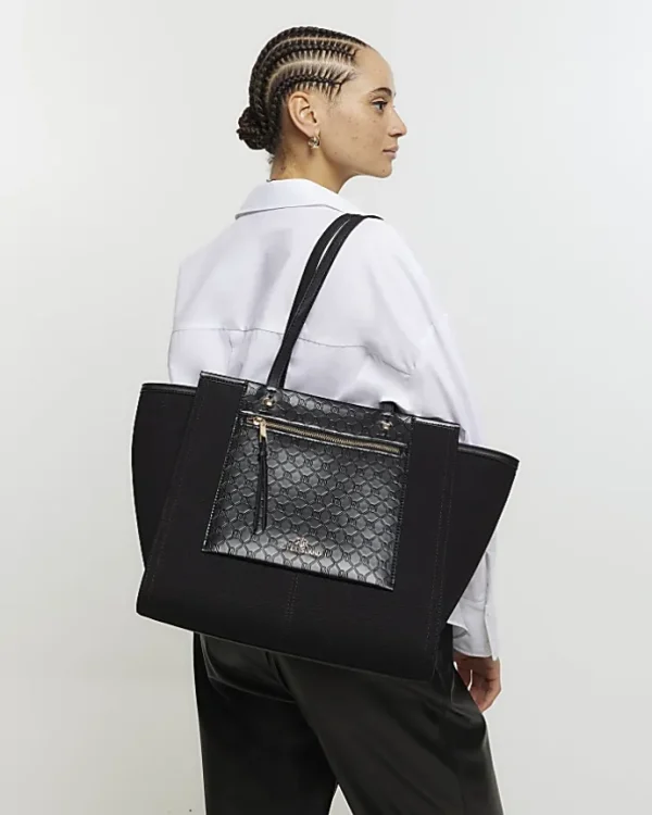 Black canvas embossed RI shopper bag