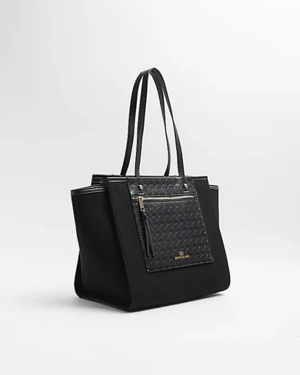 Black canvas embossed RI shopper bag