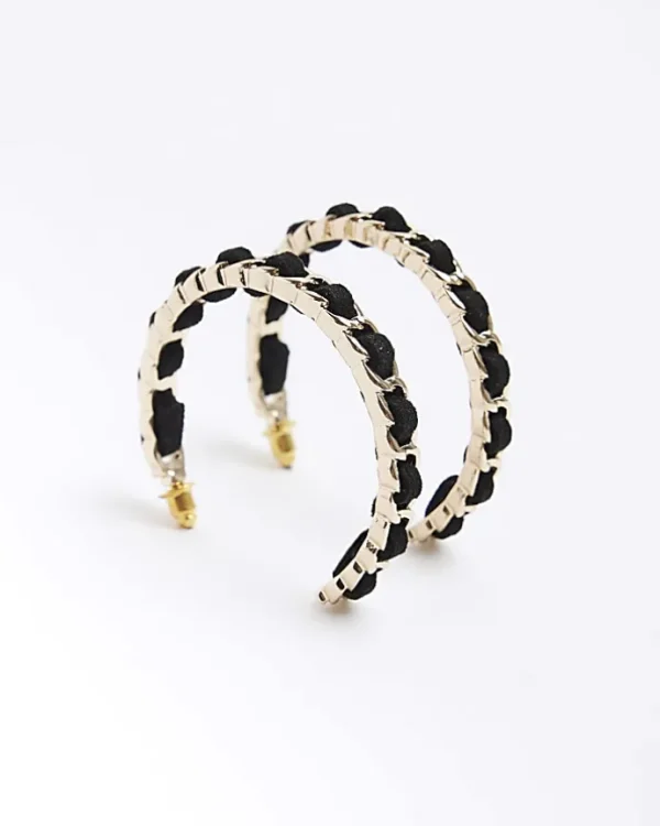 Black Chain Thread Hoop Earrings