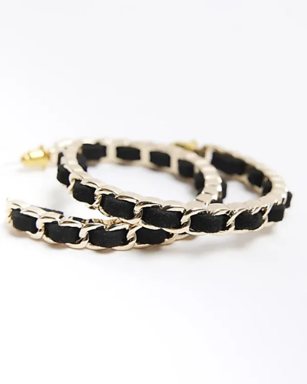 Black Chain Thread Hoop Earrings