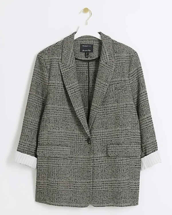 Black check rolled sleeve blazer