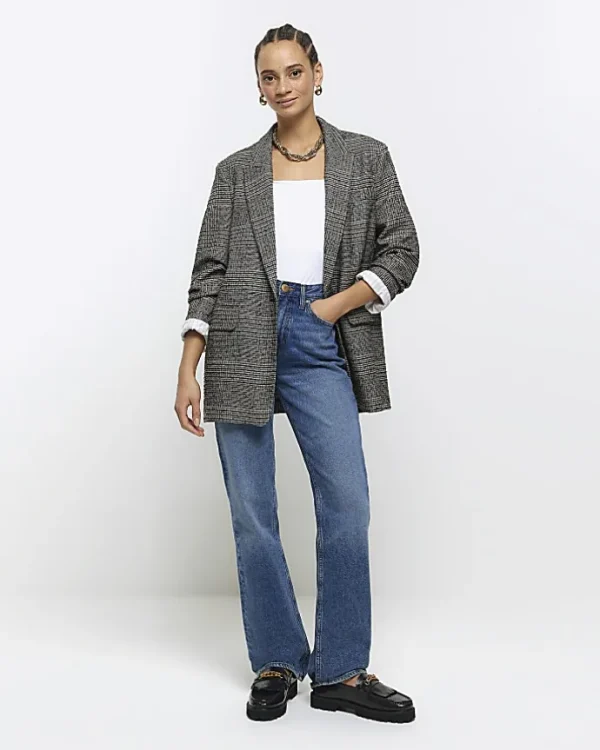 Black check rolled sleeve blazer