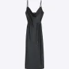 Black cowl neck slip midi dress