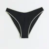 Black crinkle stitched brief bikini bottoms