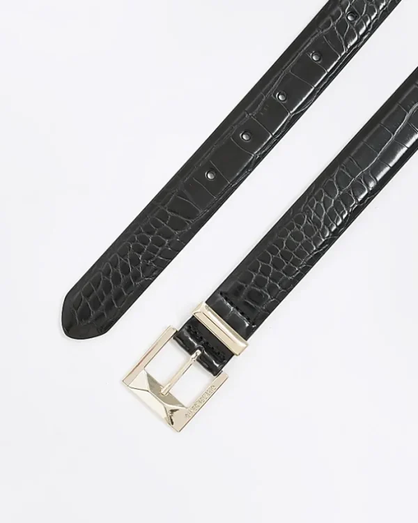 Black croc embossed buckle belt