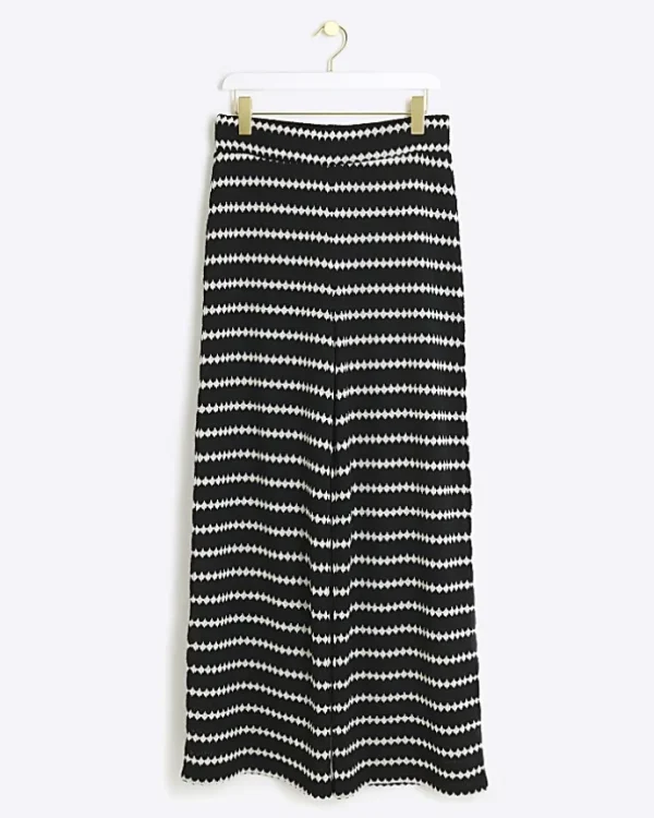 Black crochet stripe wide leg trousers