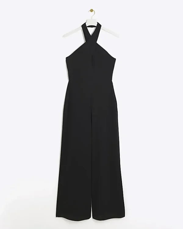 Black crossed halter neck jumpsuit