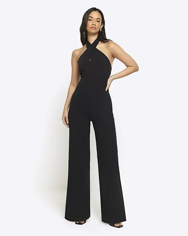 Black crossed halter neck jumpsuit