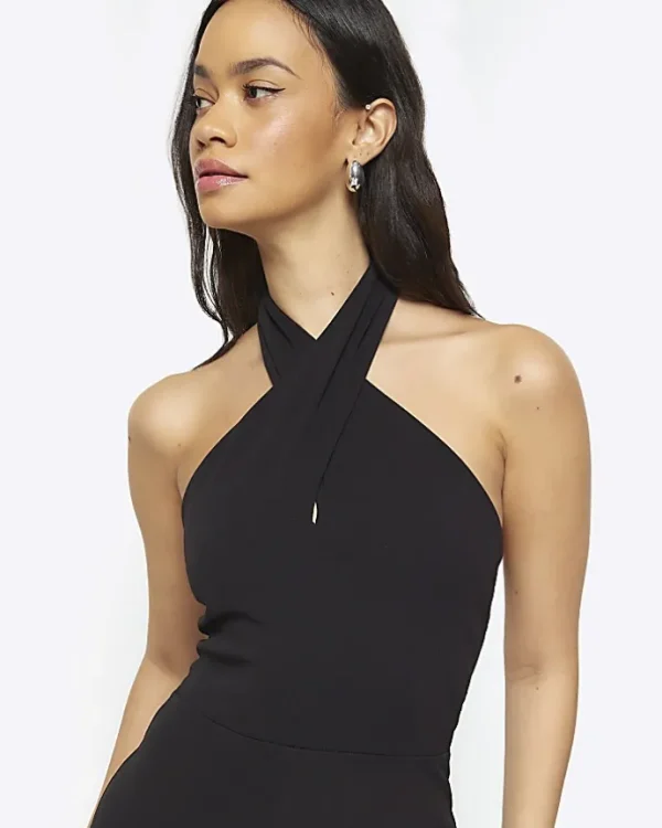 Black crossed halter neck jumpsuit