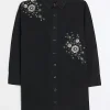 Black denim embellished mini shirt dress