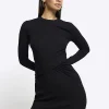 Black drape front bodycon midi dress