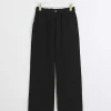 Black elasticated wide leg trousers