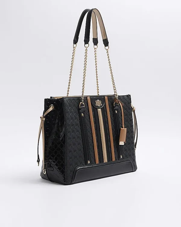 Black embossed monogram tote bag