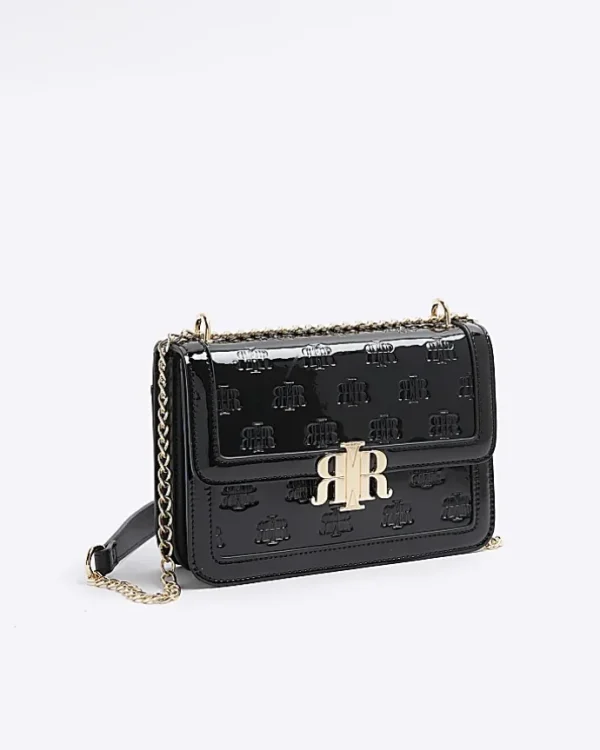 Black embossed RI lock shoulder bag