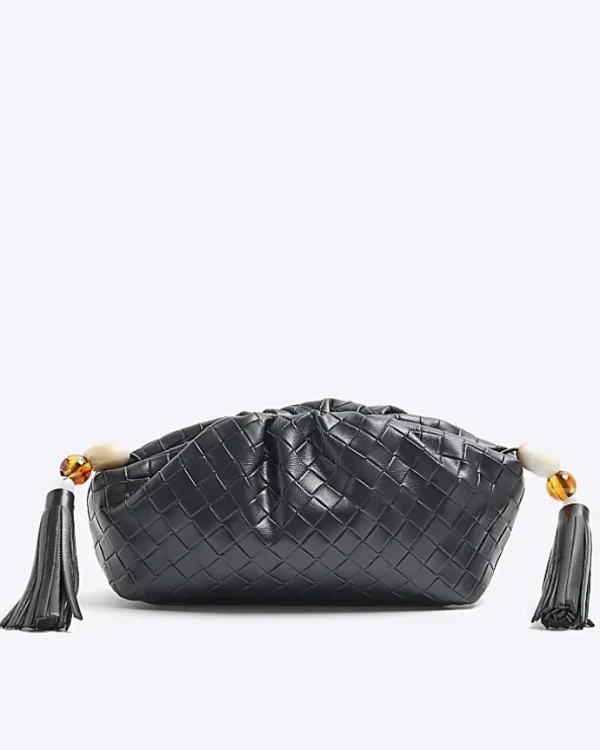 Black embossed weave clutch bag