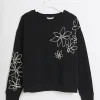 Black embroidered floral sweatshirt