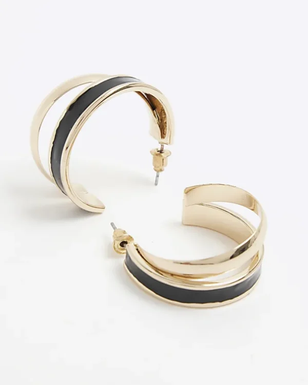 Black Enamel Double Hoop Earrings