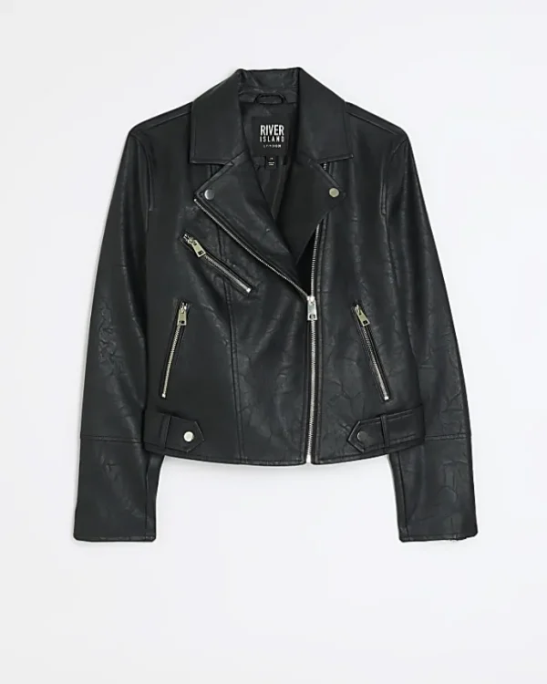 Black faux leather biker jacket