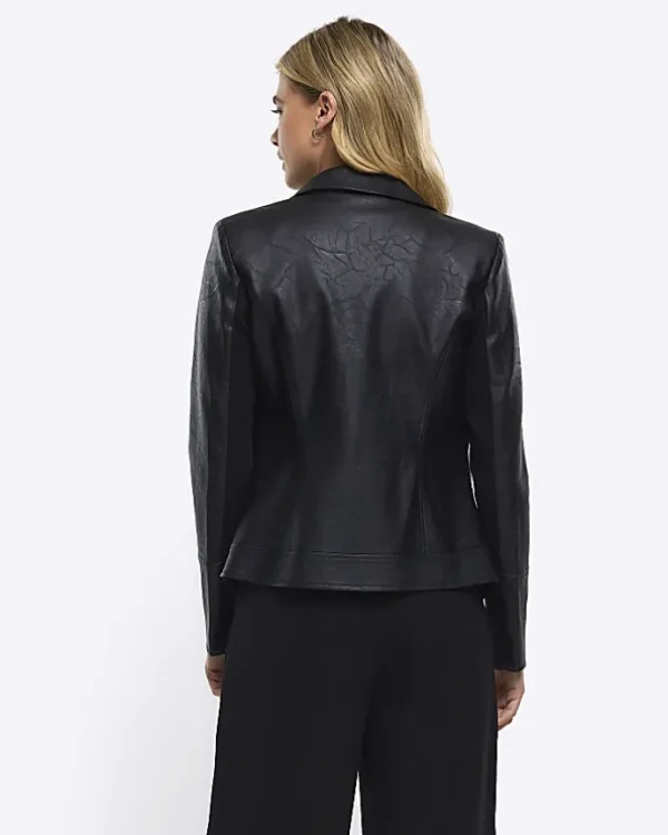 Black Faux Leather Blazer