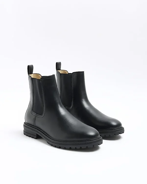 Black faux leather chelsea boots