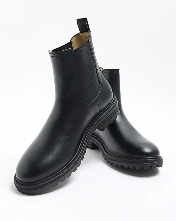 Black faux leather chelsea boots