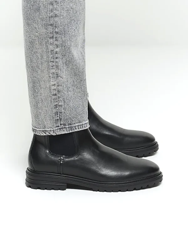 Black faux leather chelsea boots