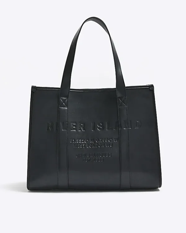 Black faux leather embossed shopper bag