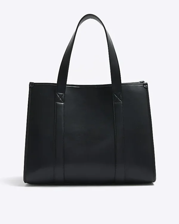 Black faux leather embossed shopper bag