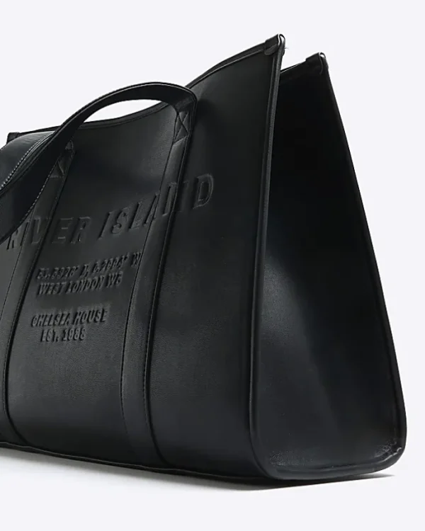 Black faux leather embossed shopper bag