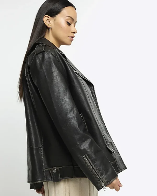 Black faux leather Oversized Biker Jacket