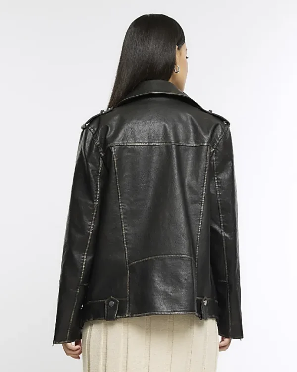 Black faux leather Oversized Biker Jacket