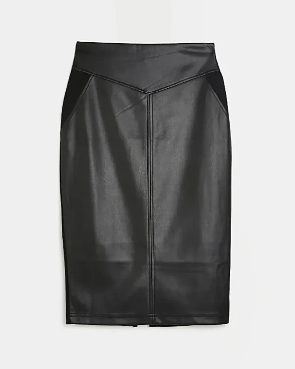 Black faux leather pencil skirt