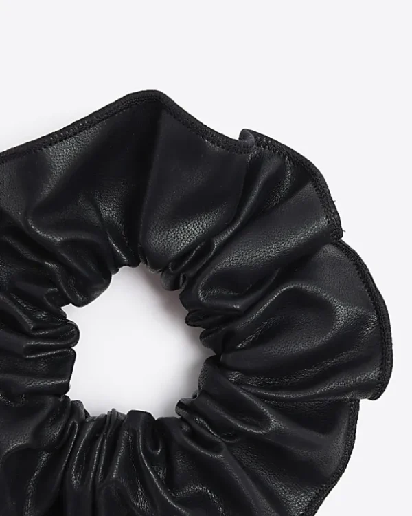 Black faux leather scrunchie