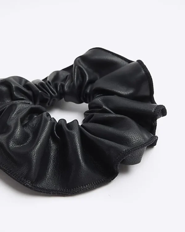 Black faux leather scrunchie