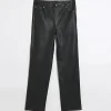 Black faux leather straight trousers